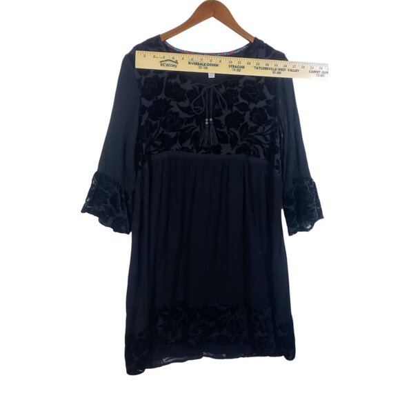 Knox Rose Women XL Black Embroidered Midi Dress Long Sleeve Gothic Dark Academia - Picture 6 of 9